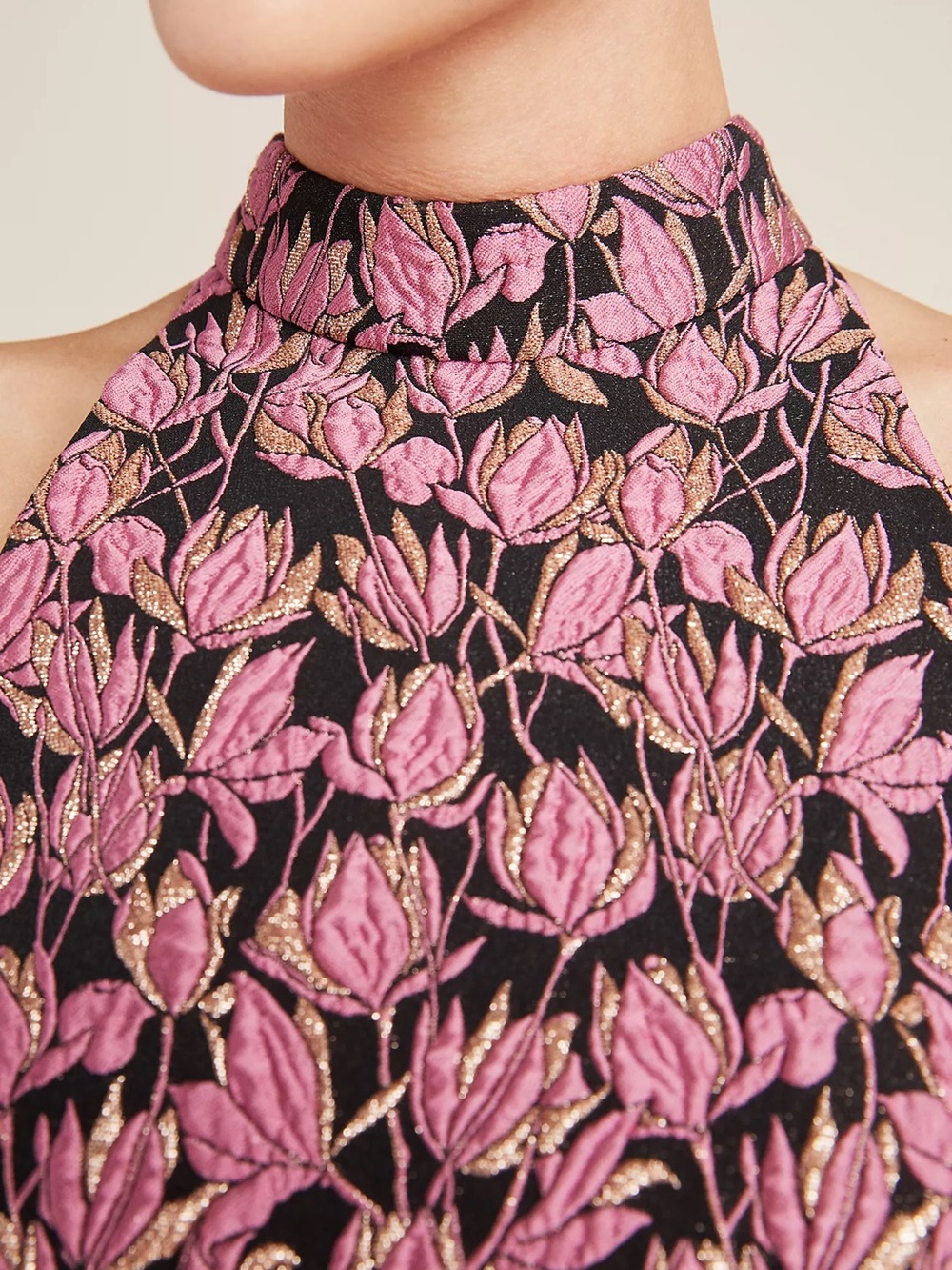 NWT ML Monique Lhullier Brocade Ruffled Mini Dress Size 8 Petite Pink Gold - Picture 3 of 4